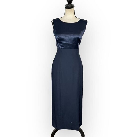 Maggy London Dresses & Skirts - Maggy London Midi Dress Women's 6 Navy Blue Tie Back Column Sleeveless Gown